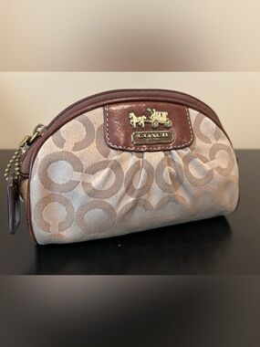 Coach Brown & Taupe Signature Cosmetic Pouch